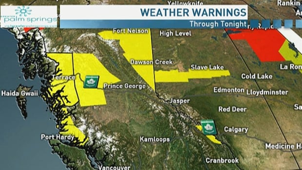 Wind and rain warnings for B.C., snowfall warnings for Alberta