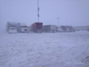 Trucks stranded