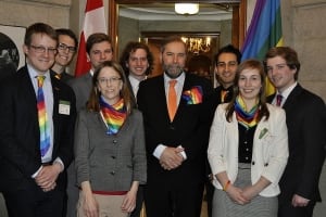 NDP Leader Tom Mulcair and Young New Democrats - Pride Tie Day