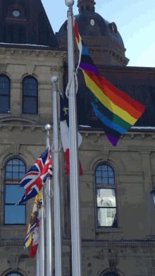 Gay pride flag flying at the New Brunswick legislature