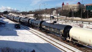 Rail cars destined for the Irving Oil refinery
