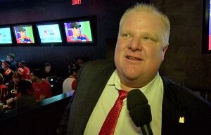 Mayor Rob Ford watches the Canada-versus-Sweden game
