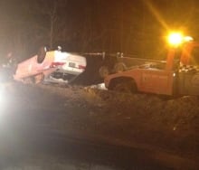 Car crash sends car into creek (March 9, 2014)