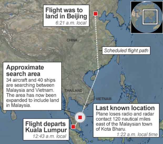 Malaysia Airlines disappearance map
