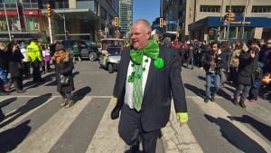 Mayor Rob Ford marching in St. Patrick's Day parade