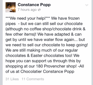 chocolates frozen pipes