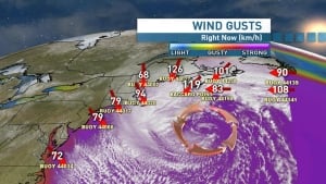 Maritime storm wind gusts Nova Scotia