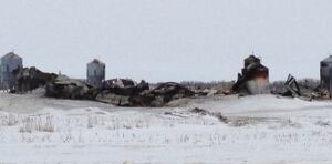 Ruins of burnt barn near Burr, Sask.