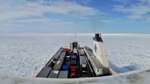 Marine Atlantic Blue Puttees stuck on ice