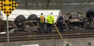 Truck hit by Train