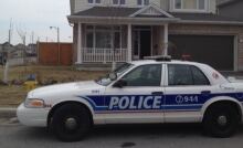 Police car at Jagtar Gill's home (husband arrested on April 13)
