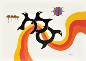 Jackson Beardy. Flock, 1973. Oil on canvas. Collection of Aboriginal Affairs and Northern Developmen