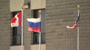 Russian flag at Buhler Industries