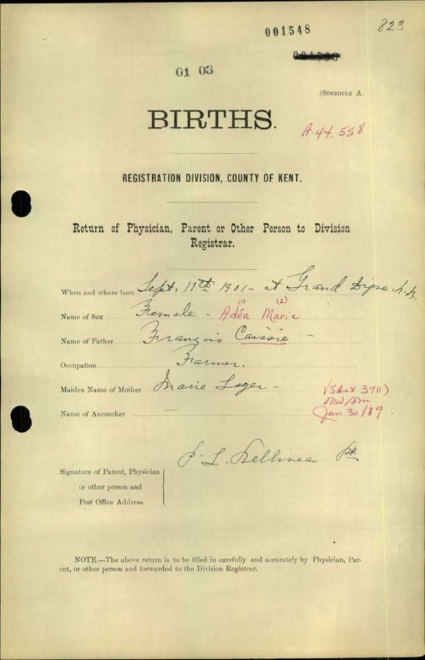 Adéa Pellerin-Cormier's birth certificate