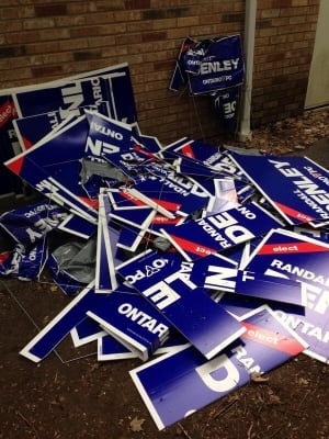 Randall Denley Sign Vandalism Ontario Election