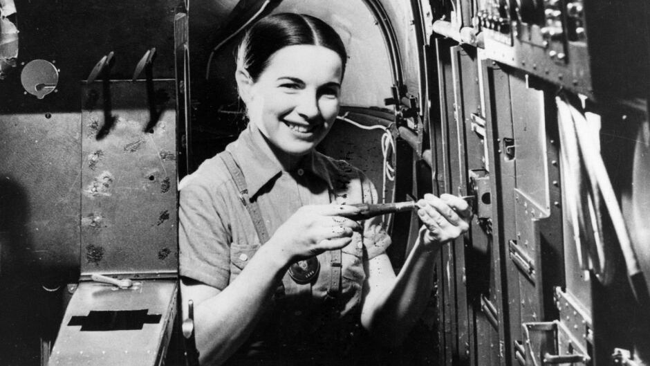 May 19, 1941 - Montreal, Quebec -Woman working in the cabin of a bomber being manufactured at the Fairchild plant in Montreal.