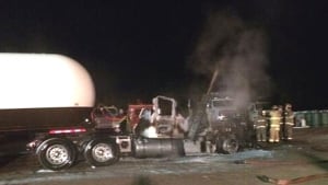 Tractor-trailer fire at propane facility