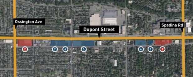 A map of developments along Dupont