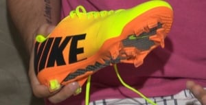 Bladed soccer cleats, worn by Alex Bondio