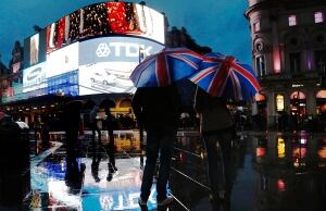 BRITAIN/Umbrellas in Piccadilly Square