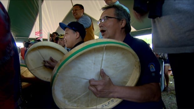 Drummers at the Dene hand games