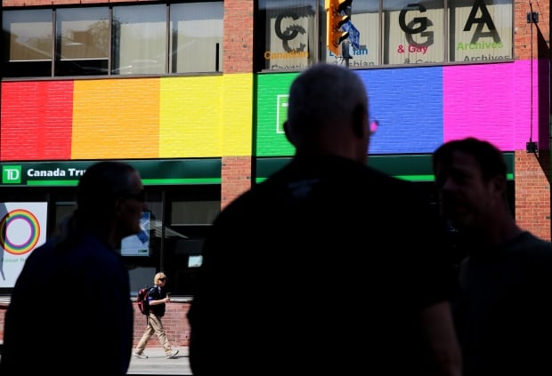 Rainbow colours at Church and Wellesley Streets in Toronto