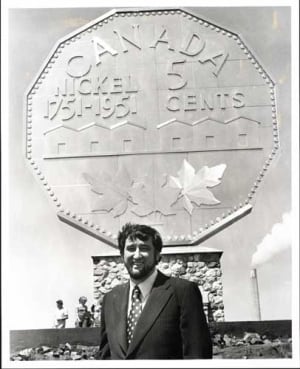 A younger Ted Szilva in front of the Big Nickel