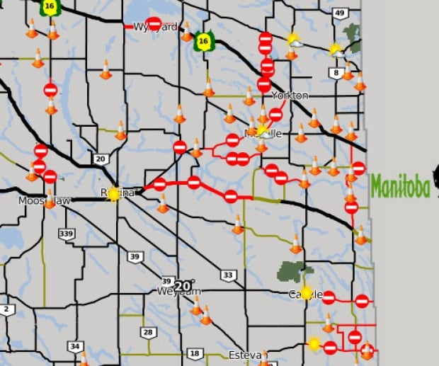 Map of closed roads in flood zone skpic