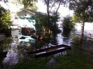 Flooded trailer on Round Lake waterfront