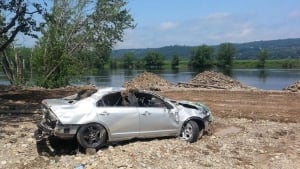 Eddison Clowater's car is a write-off after falling into a sinkhole at a Fredericton campground