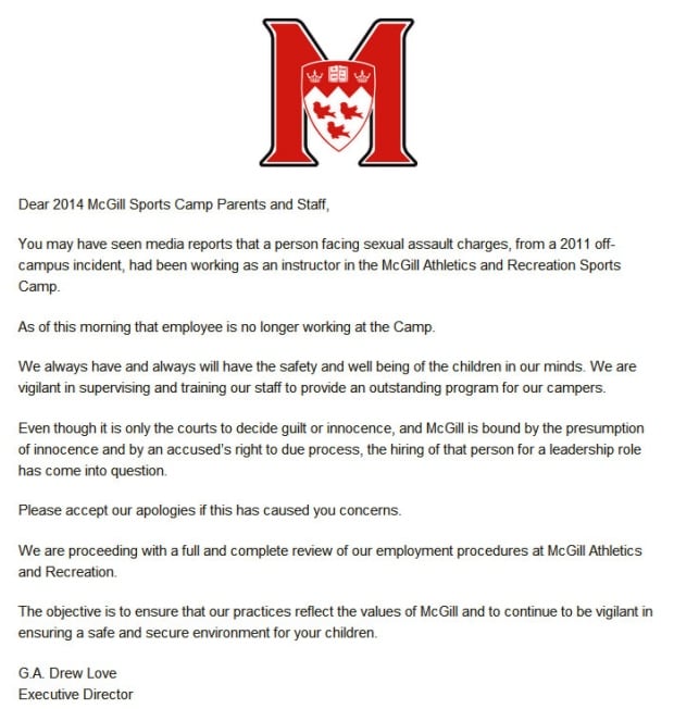 mcgill notice to day camp parents