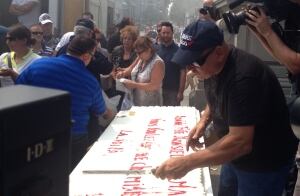 city worker protest city hall pension