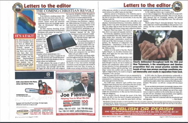 Letters to the Editor, Newfoundland Herald