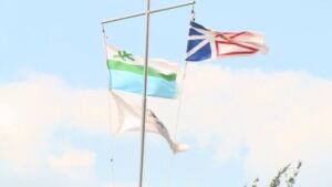Labrador flag over Labrador City town hall