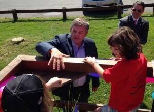 NB Premier David Alward with children in Doaktown