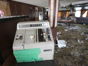 Old cash register on Captain John's Harbour Boat Restaurant