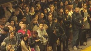 Commercial-Broadway SkyTrain station crowd waiting during Sept. 30, 2014 delays