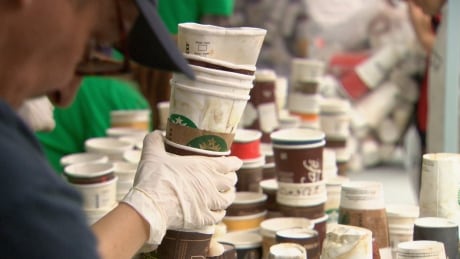 Albert Shamess with the city of Vancouver says single-use items such as coffee cups are increasingly ending up in the city's garbage bins. The Coffee Cup Revolution - Oct. 6, 2014