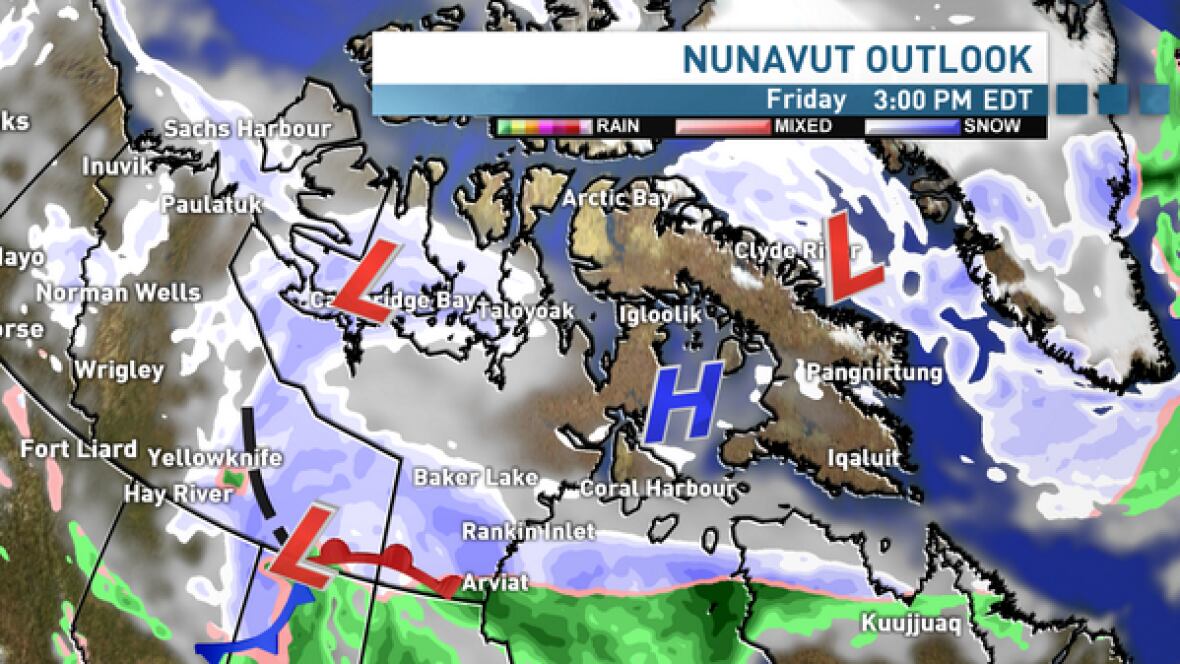 Blizzard conditions in Clyde River, cooler temperatures coming to the N