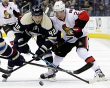 Curtis Lazar, Ottawa Senators, and Artem Anisimov, Columbus Blue Jackets