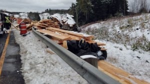 Transport truck lost load of lumber on Trans-Canada Highway