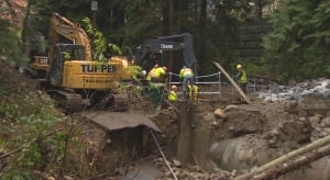 North Vancouver District crews - collapsed road, culvert -Nov. 4, 2014
