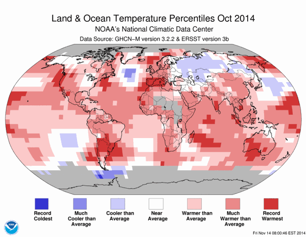 NOAA global temperature October