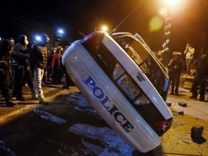 Ferguson police car flipped