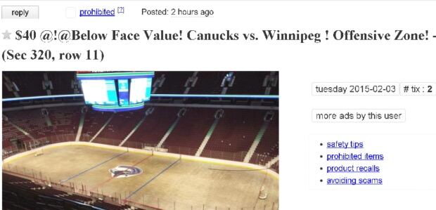 Canucks tickets on Craigslist