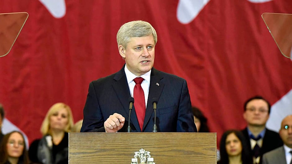 Prime Minister Stephen Harper announces the government's new anti-terror initiative in Richmond Hill, Ont.