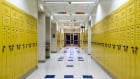 High school school hallway lockers stock