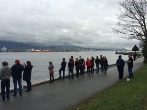 Killer whale spotters lined Stanley Park Seawall
