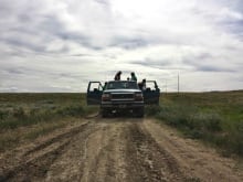 Friends in a pick-up truck