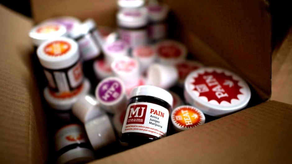Marijuana skin creams are shown at a medical marijuana dispensary in Vancouver.